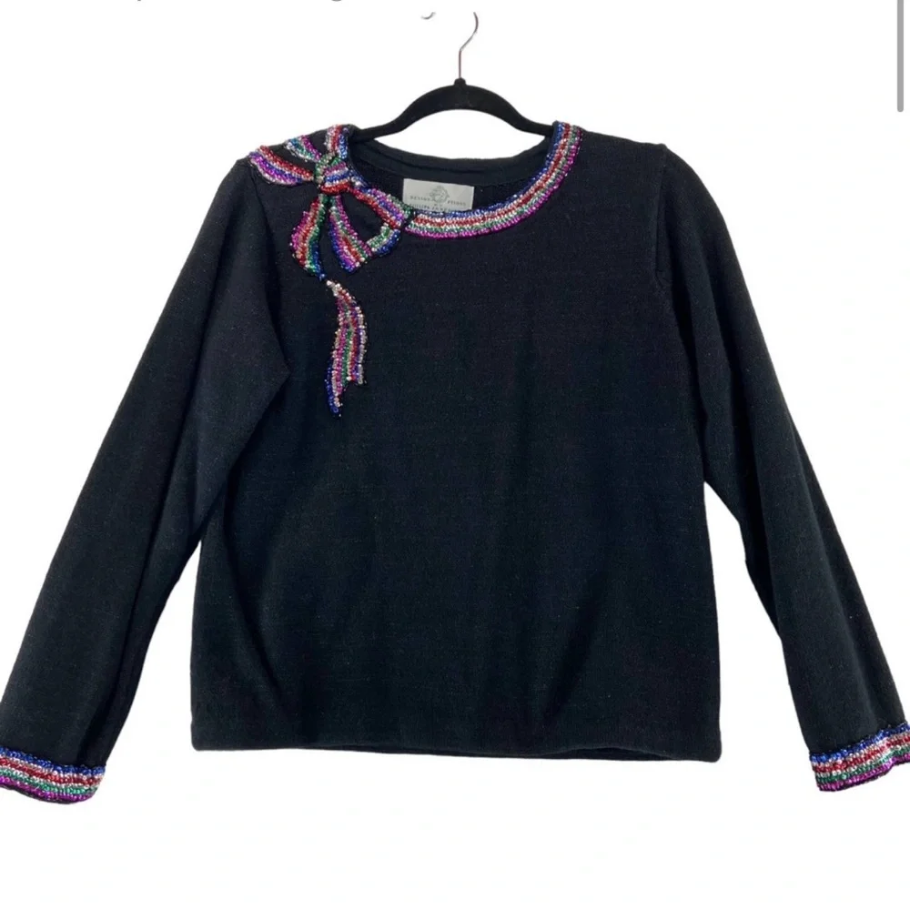 Design options Philip& Jane Gordon black sweater multi sequins vintage size xL